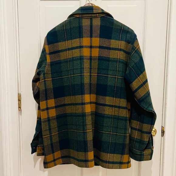 Vintage WOOLRICH Plaid Wool Coat, 1960s Hunting Jacket, M/L 42, Green/Blue/Tan - Picture 7 of 16